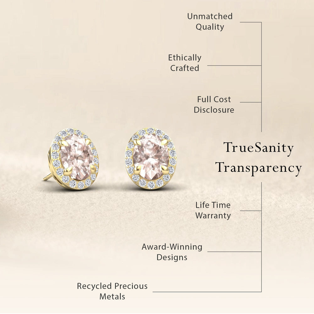Morganite & Diamond Halo Stud Earrings - Nalini