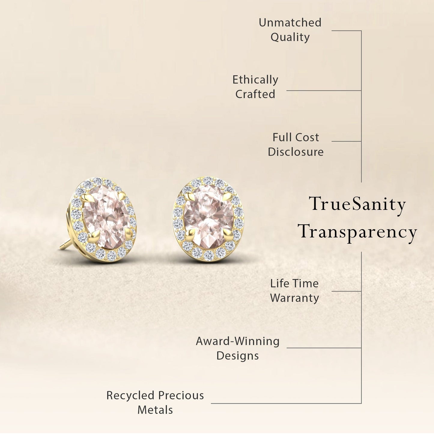 Morganite & Diamond Halo Stud Earrings - Nalini