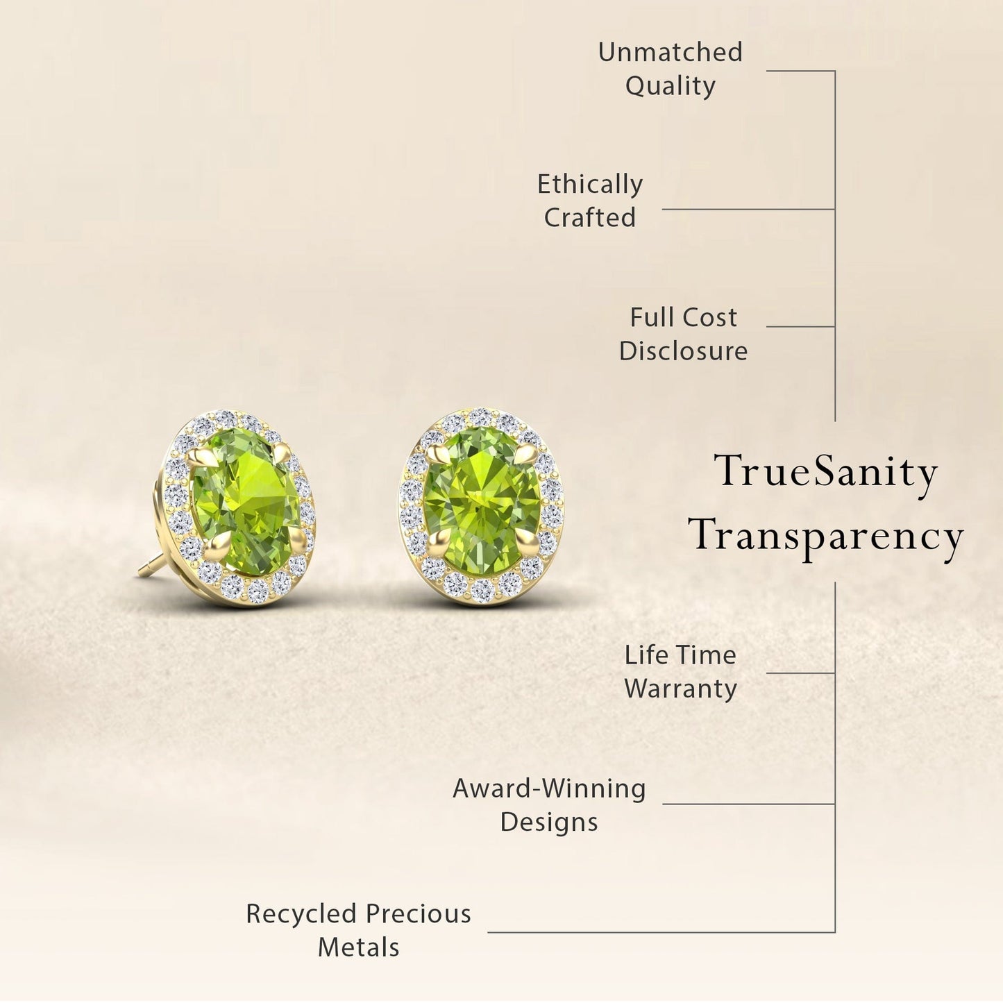 Peridot & Diamond Halo Stud Earrings - Nalini