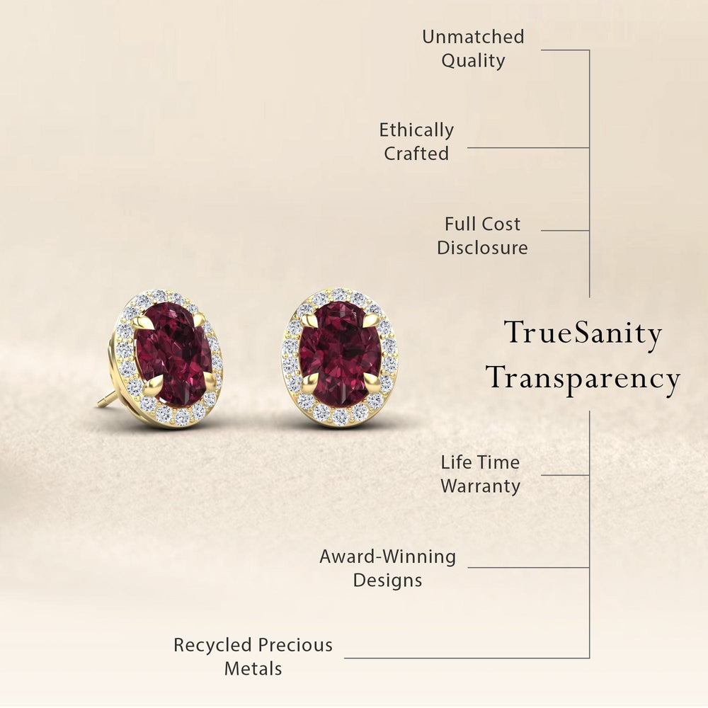 Rhodolite Garnet & Diamond Halo Stud Earrings - Nalini