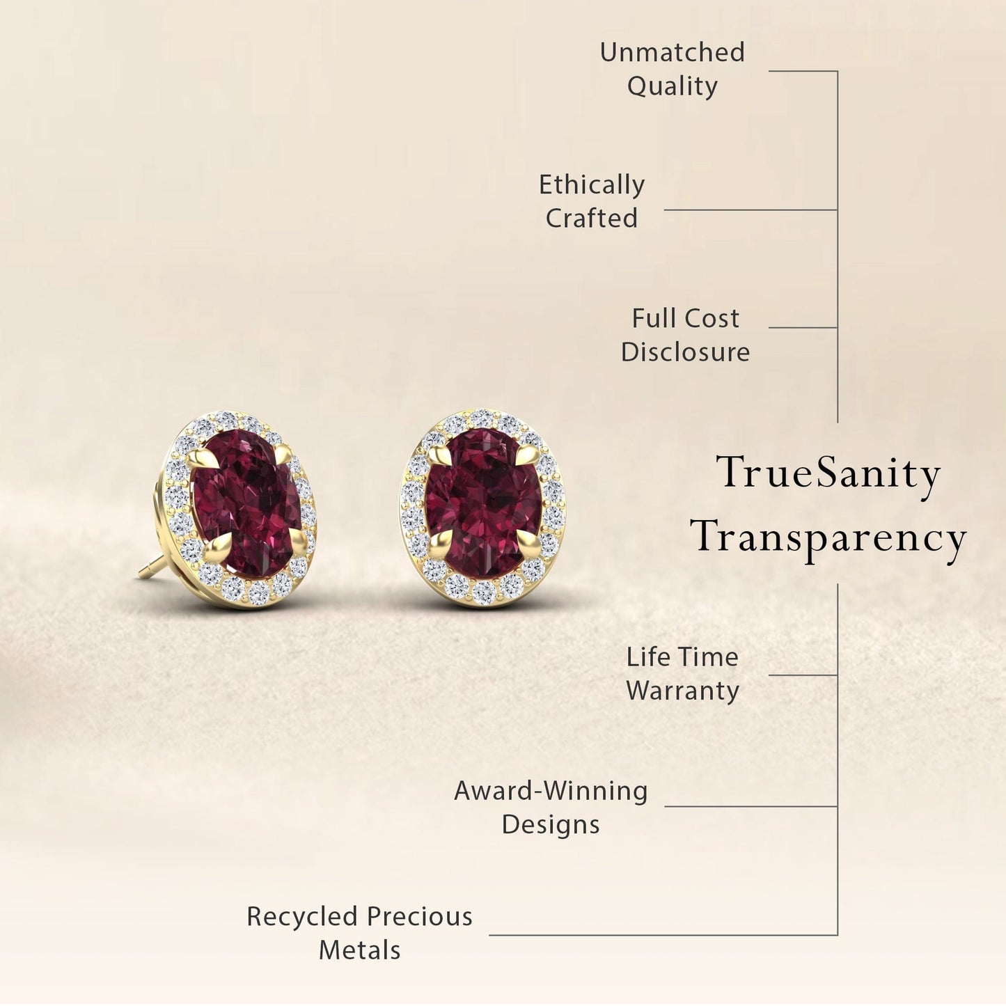 Rhodolite Garnet & Diamond Halo Stud Earrings - Nalini