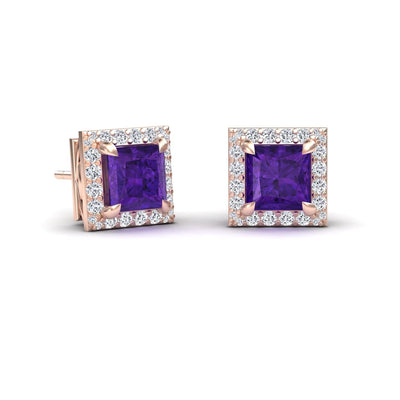 Amethyst & Diamond Halo Earrings