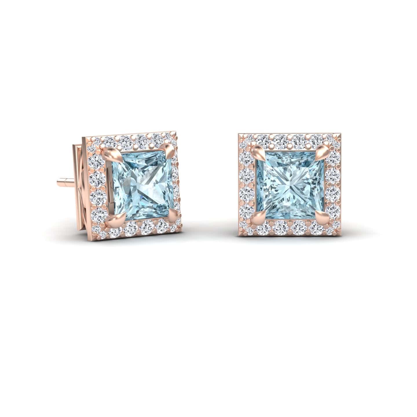Aquamarine & Diamond Halo Earrings - Paige