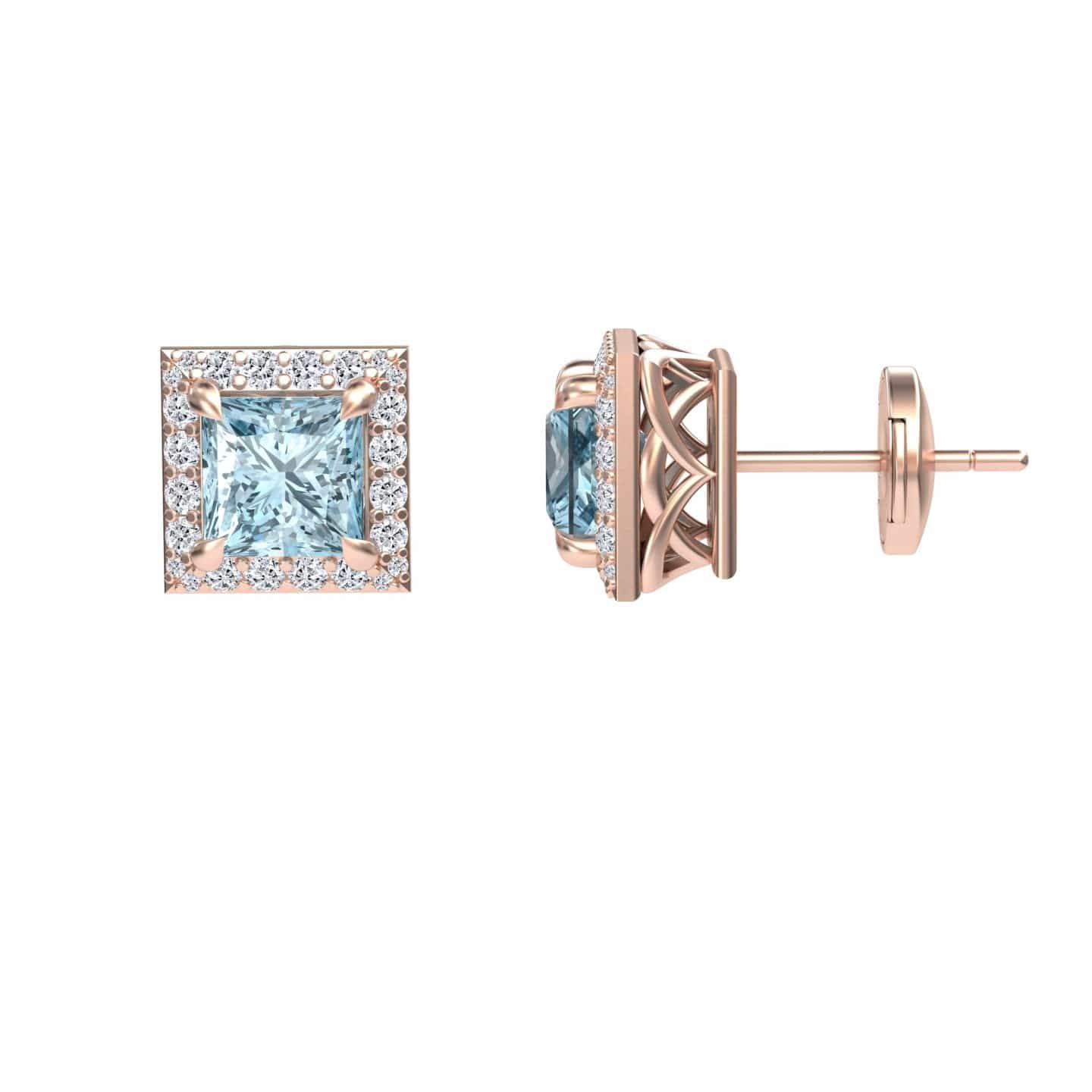 Aquamarine & Diamond Halo Earrings - Paige