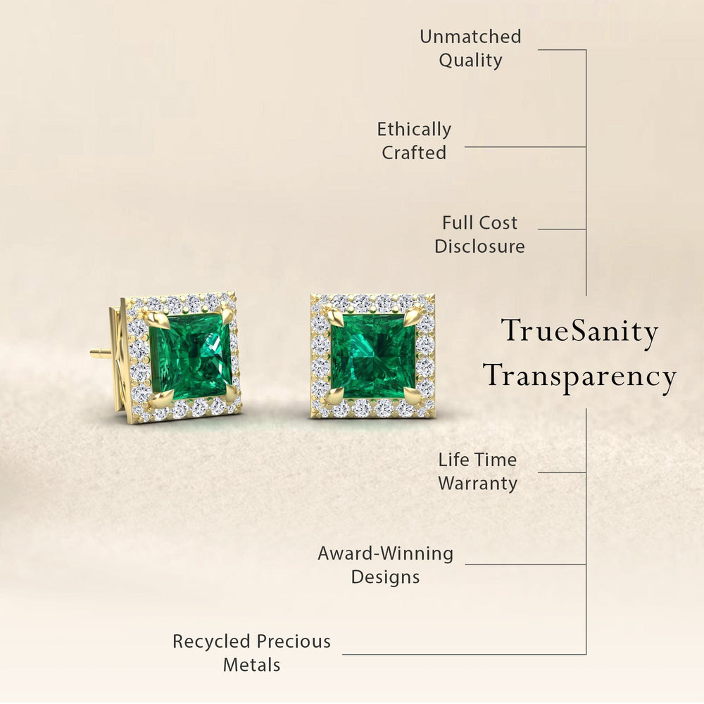 Lab Grown Emerald & Diamond Halo Earrings - Paige