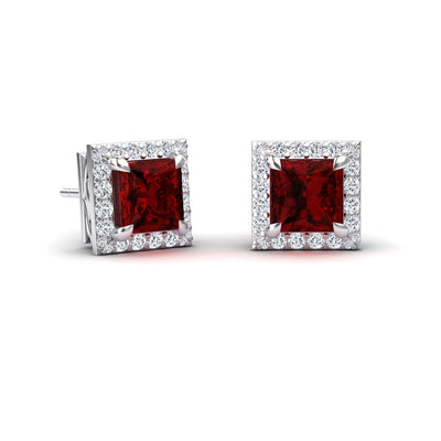 Garnet & Diamond Halo Earrings