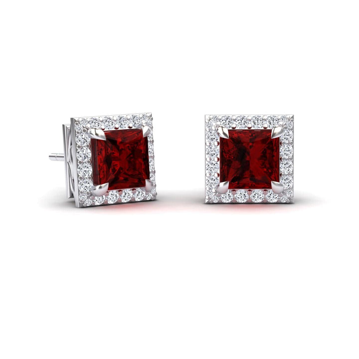 Garnet & Diamond Halo Earrings - Paige