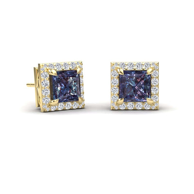 Lab Grown Alexandrite & Diamond Halo Earrings