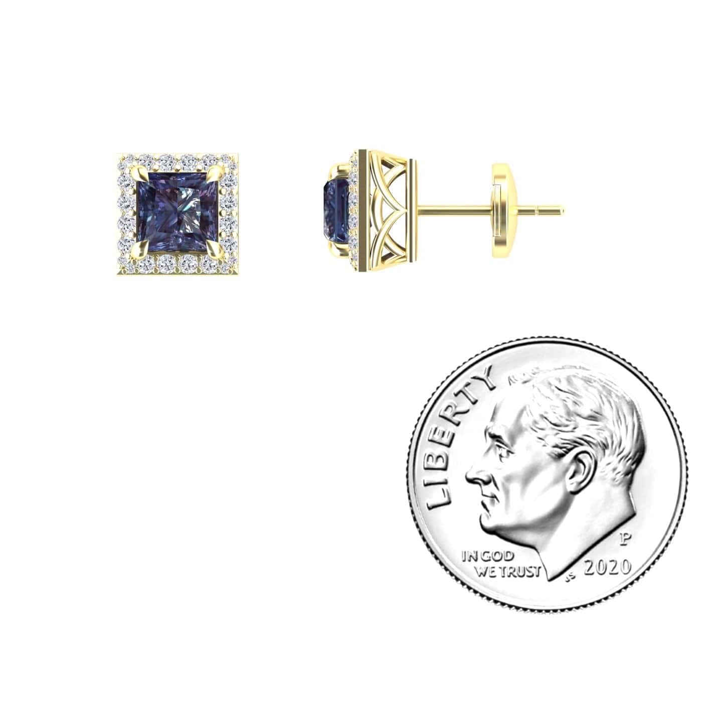 Lab Grown Alexandrite & Diamond Halo Earrings - Paige