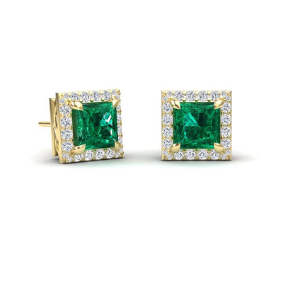 Lab Grown Emerald & Diamond Halo Earrings