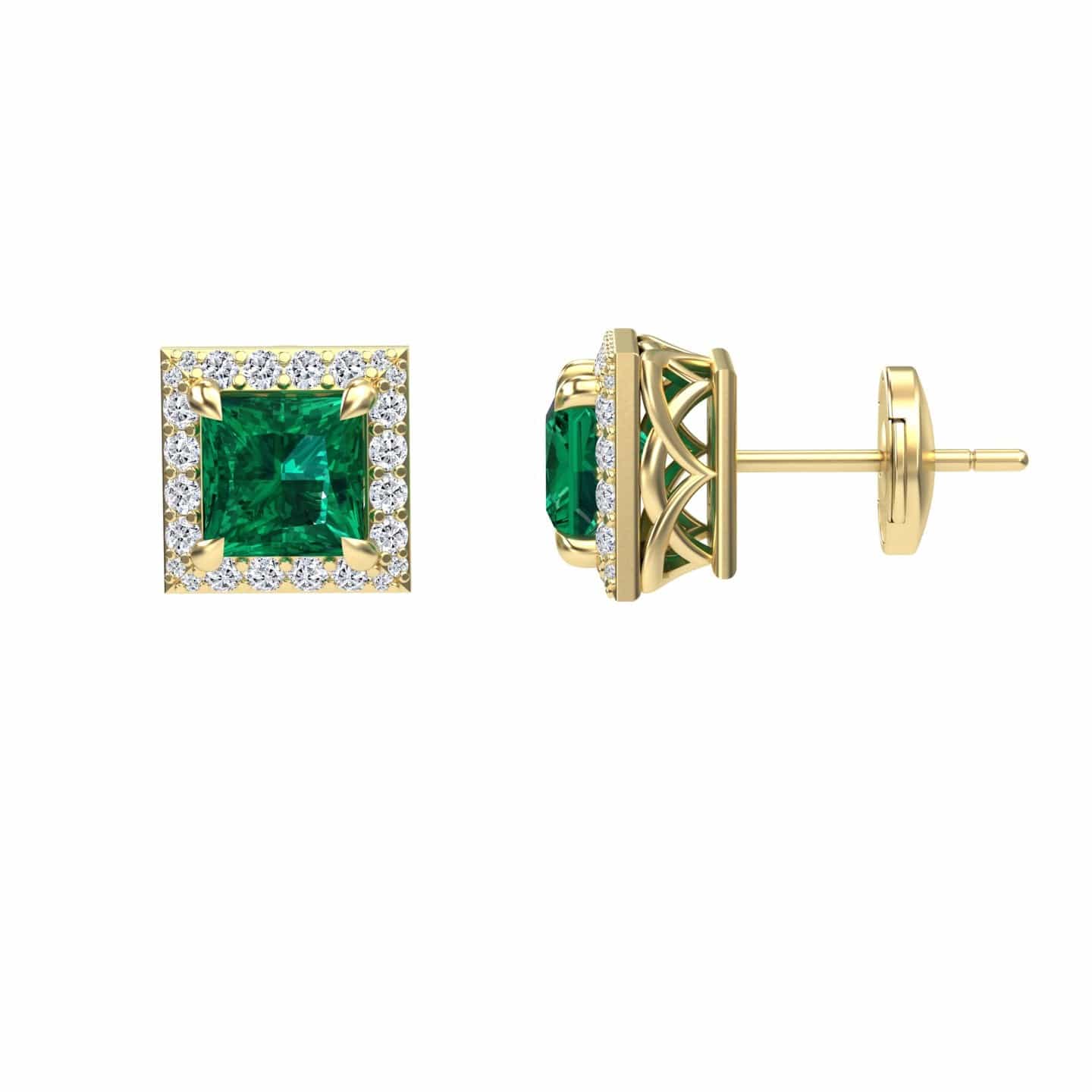 Lab Grown Emerald & Diamond Halo Earrings - Paige