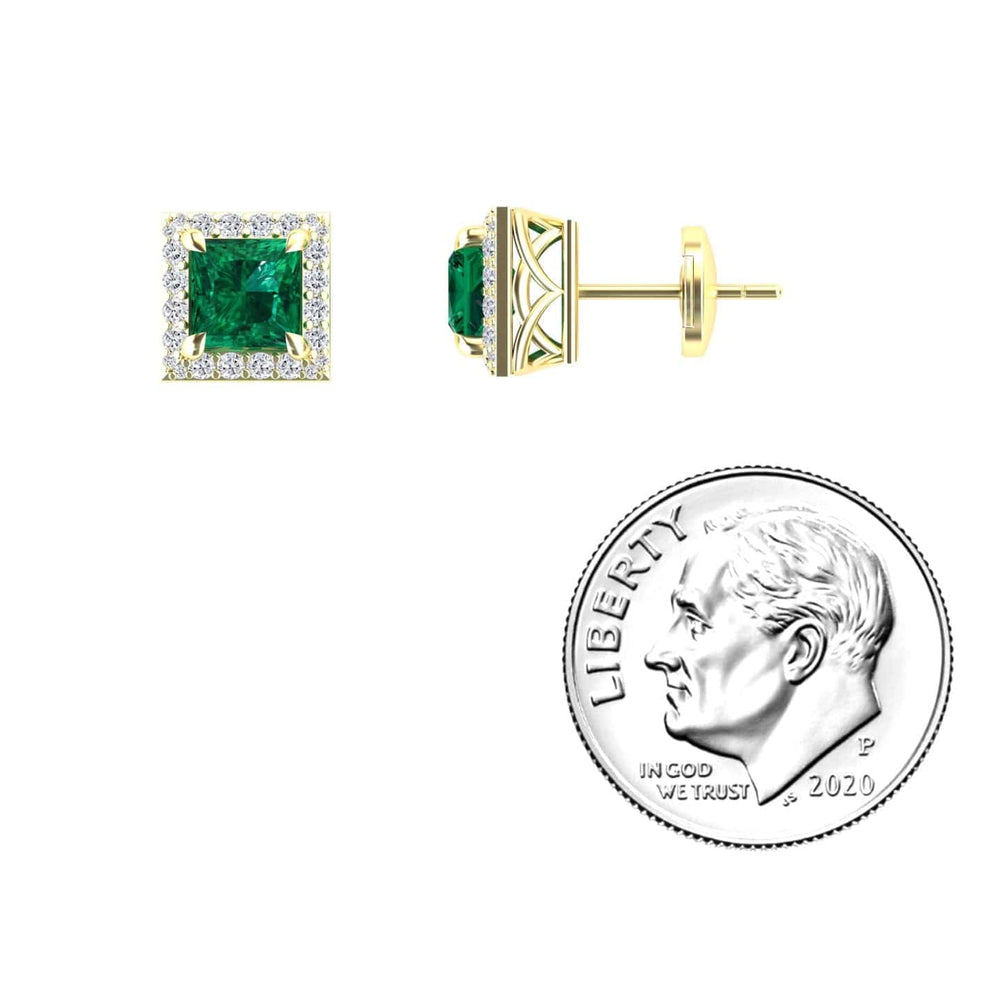 Lab Grown Emerald & Diamond Halo Earrings - Paige