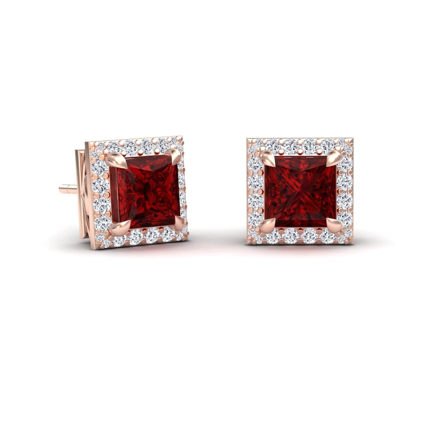 Lab Grown Ruby & Diamond Halo Earrings - Paige