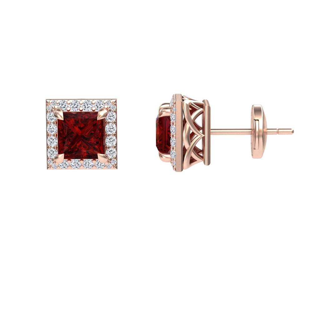 Lab Grown Ruby & Diamond Halo Earrings - Paige