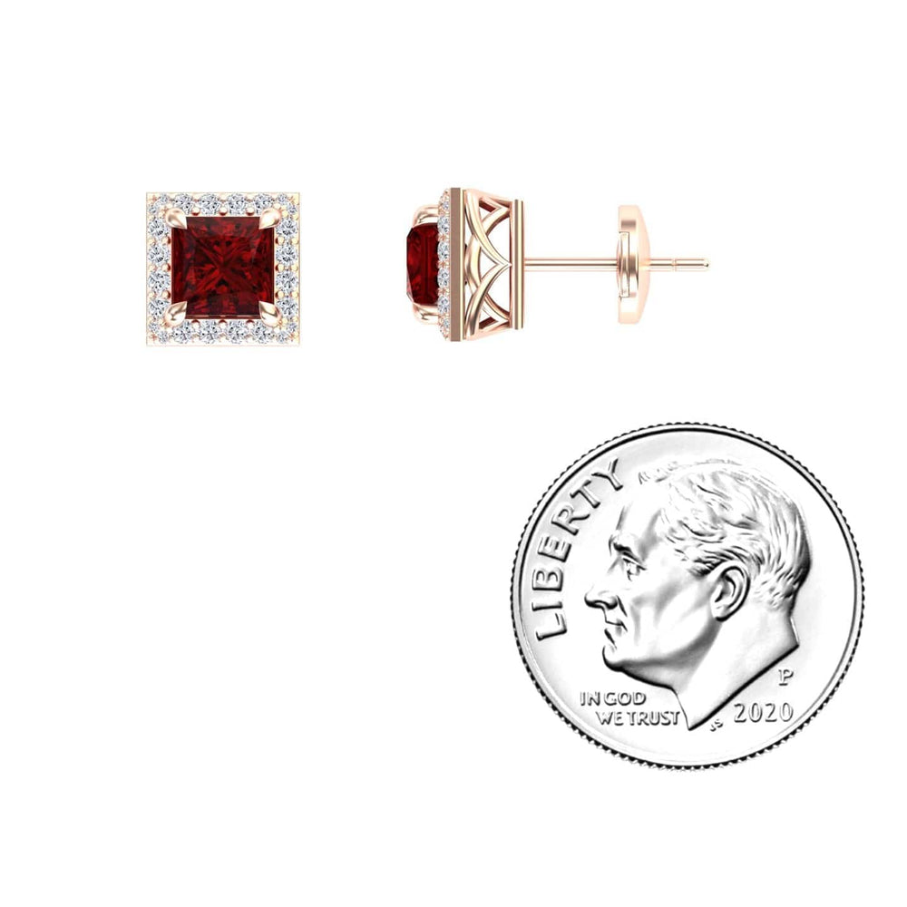 Lab Grown Ruby & Diamond Halo Earrings - Paige