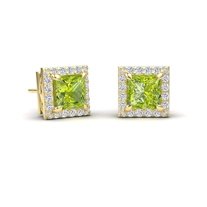 Peridot & Diamond Halo Earrings - Paige