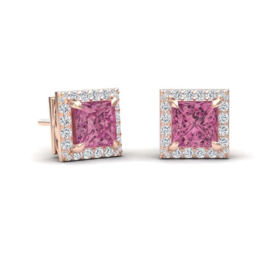 Pink Tourmaline & Diamond Halo Earrings