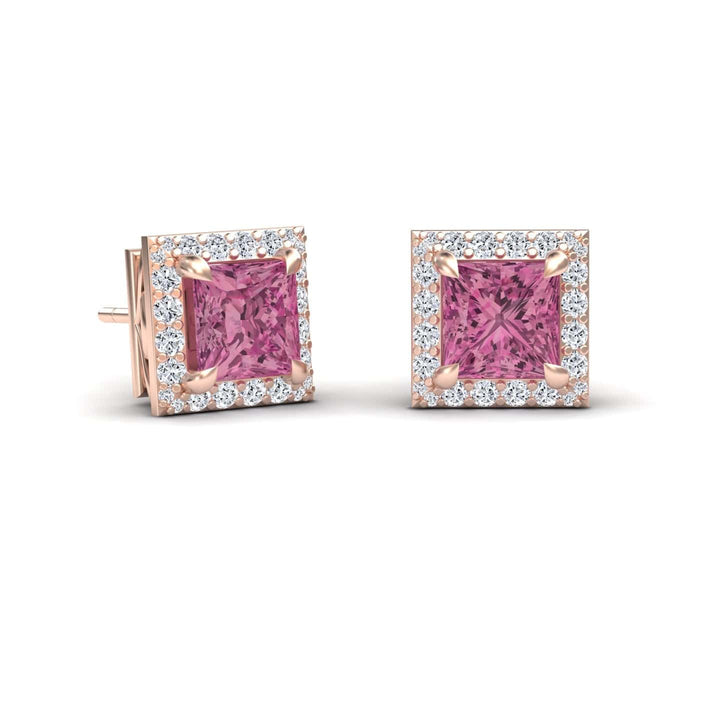 Pink Tourmaline & Diamond Halo Earrings - Paige