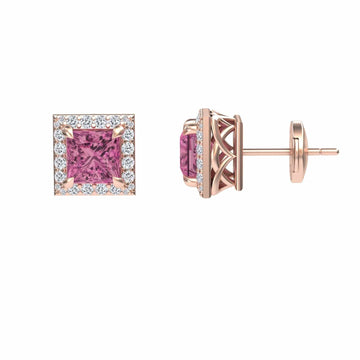 Pink Tourmaline & Diamond Halo Earrings - Paige
