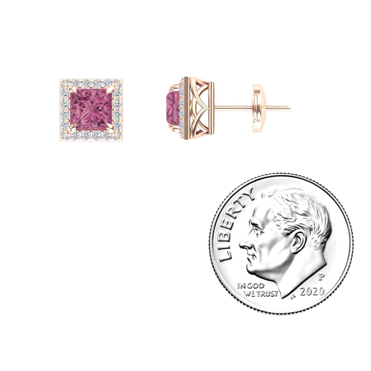 Pink Tourmaline & Diamond Halo Earrings - Paige