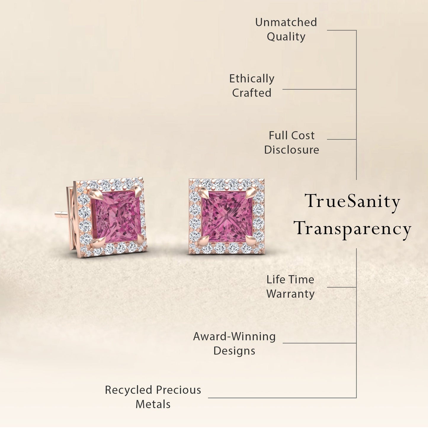 Pink Tourmaline & Diamond Halo Earrings - Paige