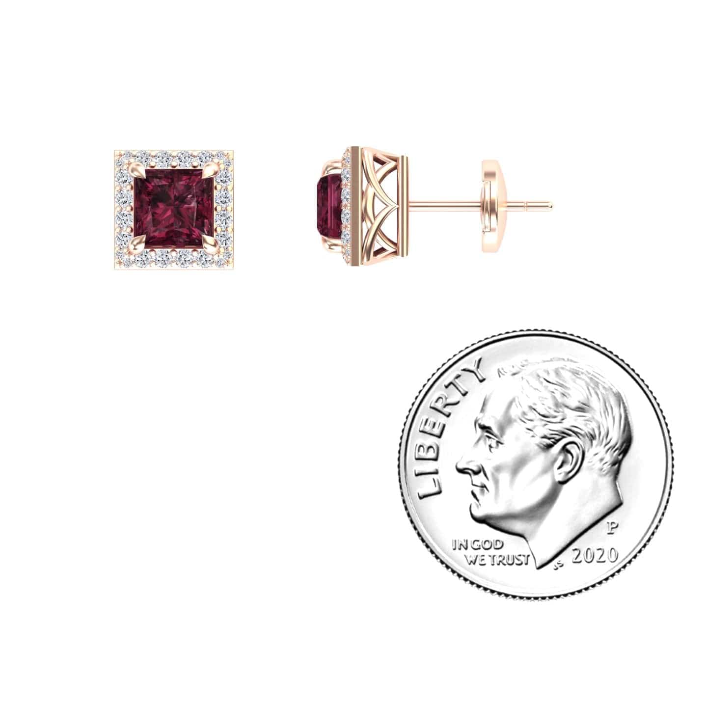 Rhodolite Garnet & Diamond Halo Earrings - Paige