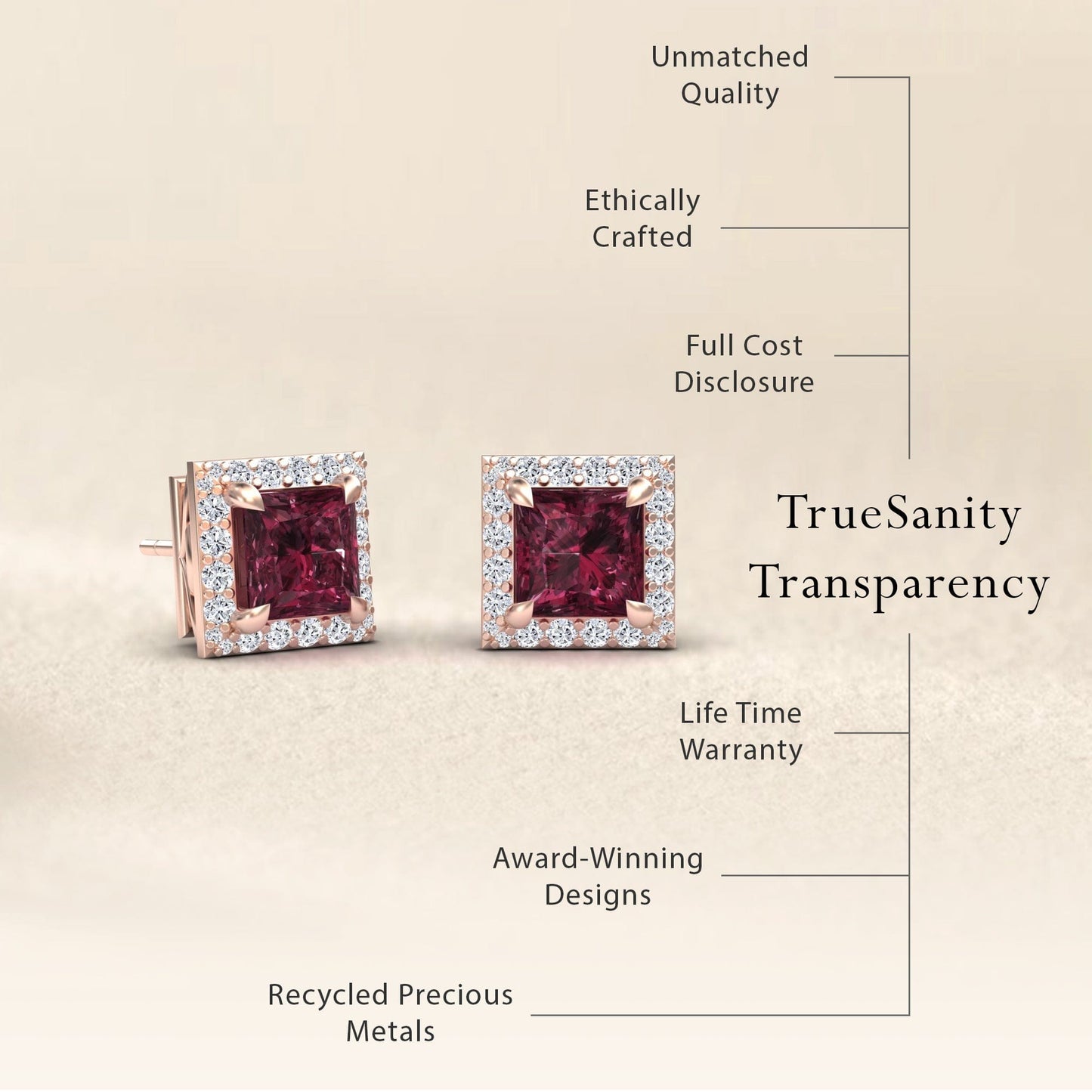 Rhodolite Garnet & Diamond Halo Earrings - Paige