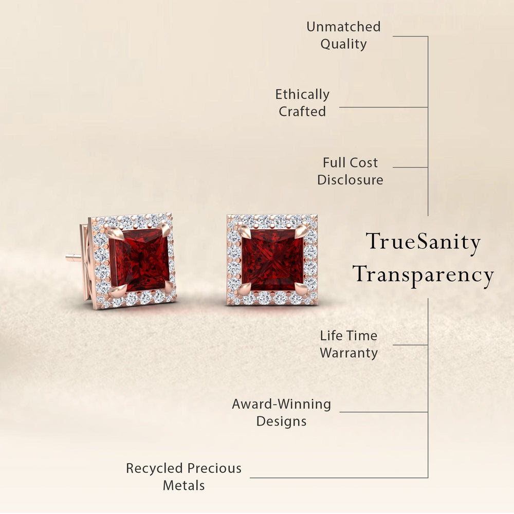 Lab Grown Ruby & Diamond Halo Earrings - Paige