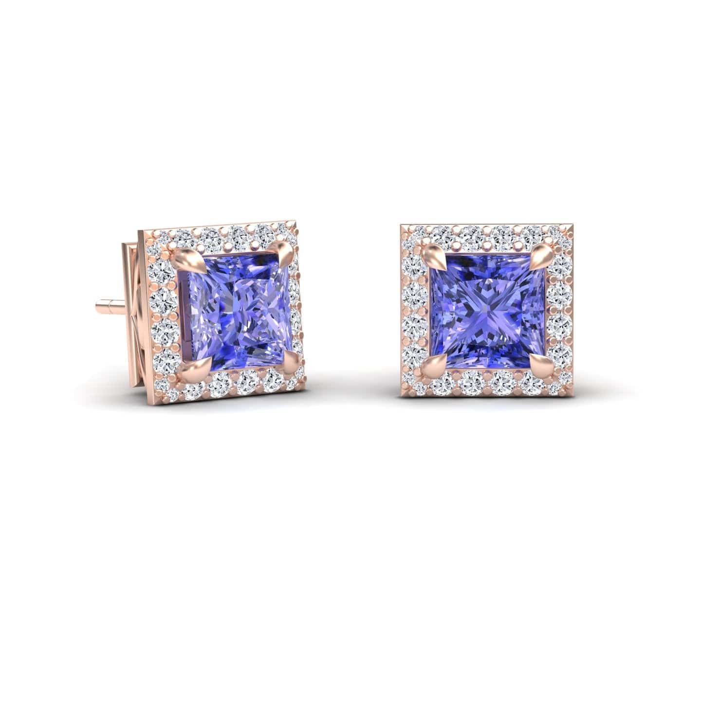 Tanzanite & Diamond Halo Earrings - Paige