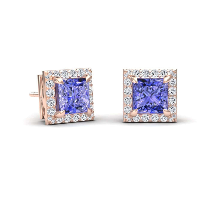 Tanzanite & Diamond Halo Earrings - Paige