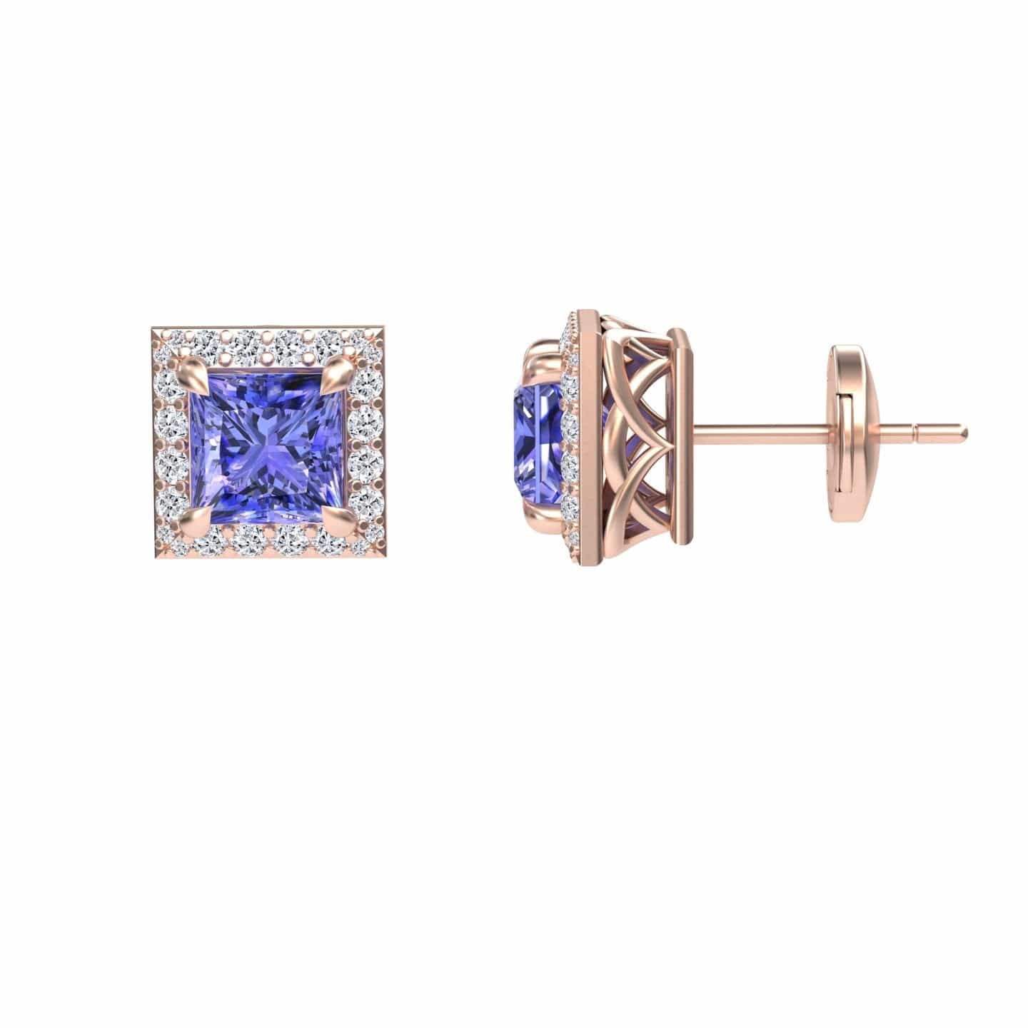 Tanzanite & Diamond Halo Earrings - Paige