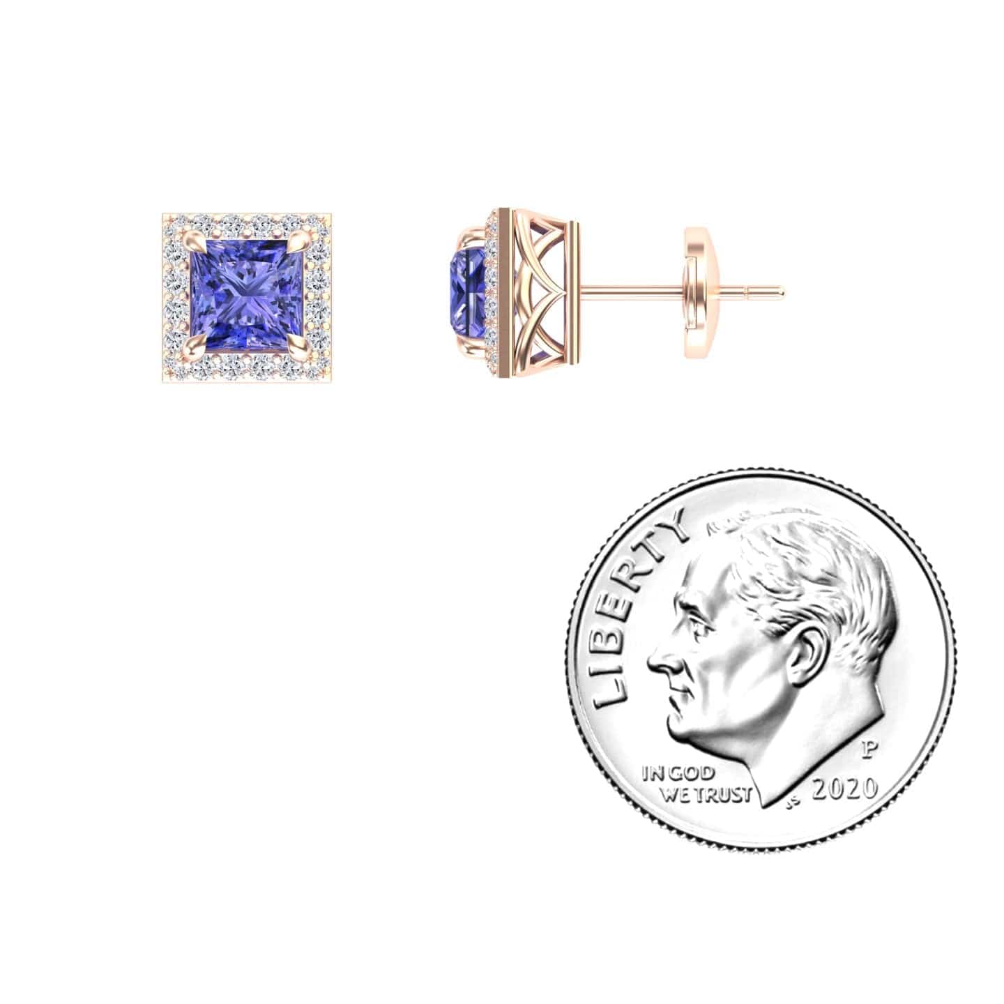 Tanzanite & Diamond Halo Earrings - Paige