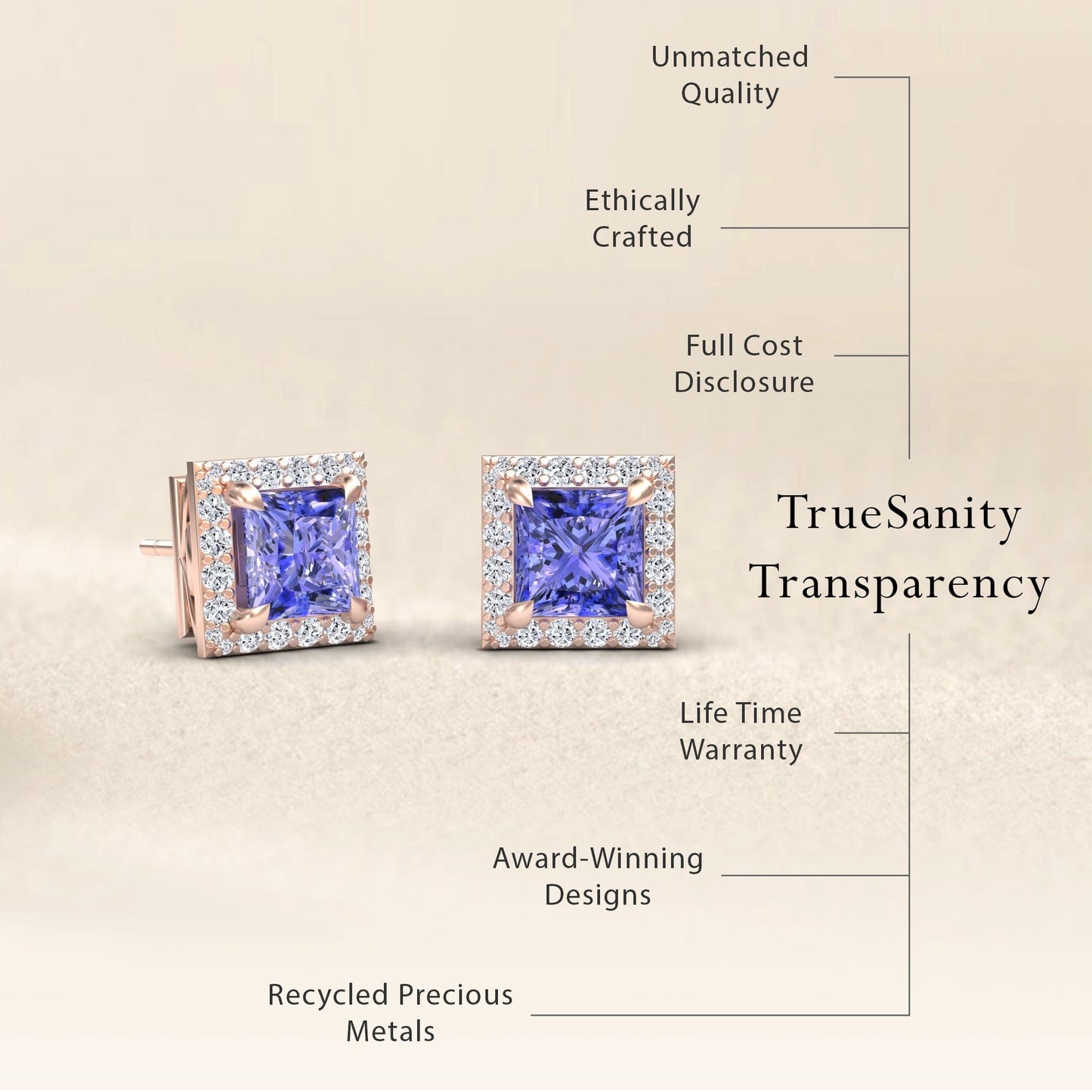 Tanzanite & Diamond Halo Earrings - Paige