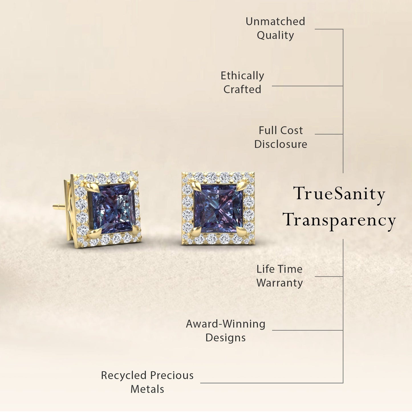 Lab Grown Alexandrite & Diamond Halo Earrings - Paige