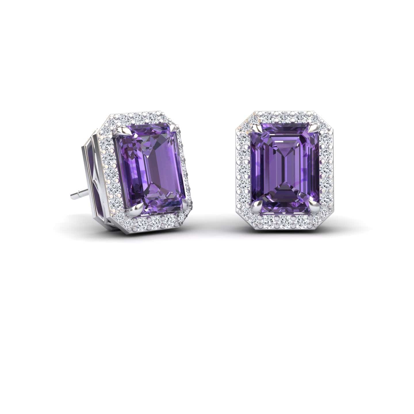 Amethyst & Diamond Halo Stud Earrings - Rina