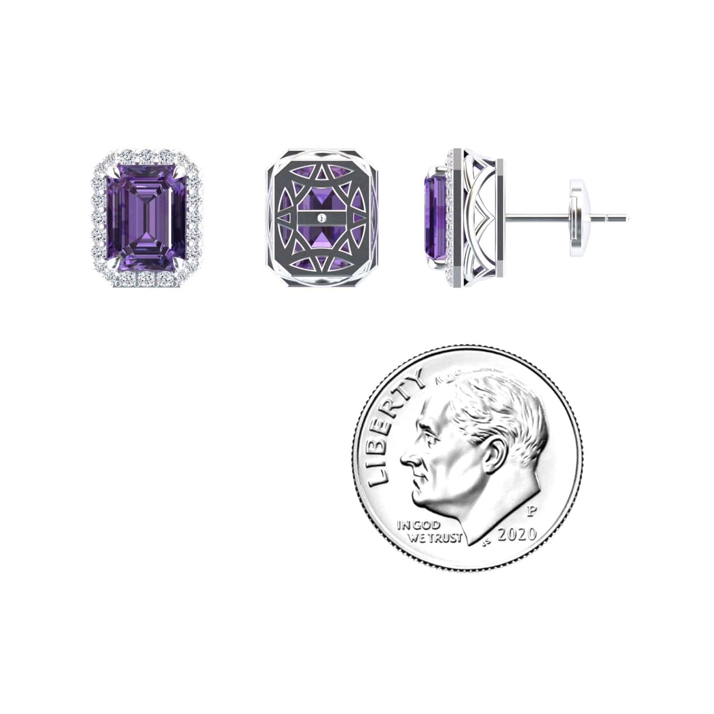 Amethyst & Diamond Halo Stud Earrings - Rina