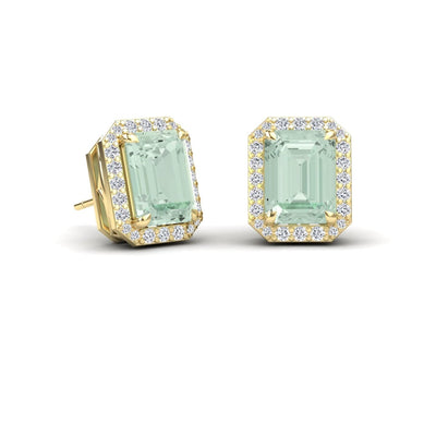 Green Amethyst & Diamond Halo Stud Earrings