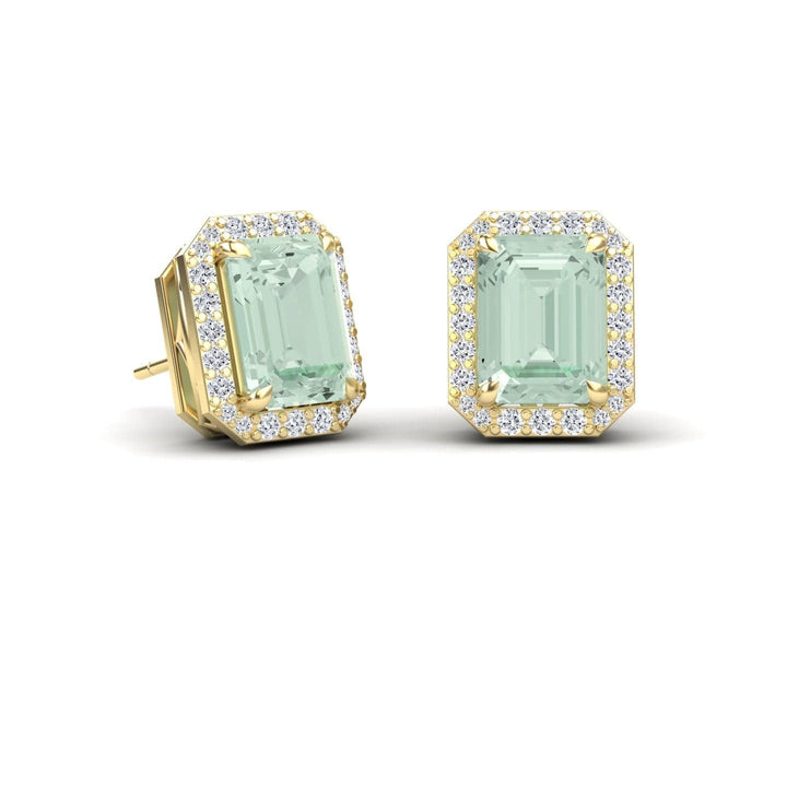 Green Amethyst & Diamond Halo Stud Earrings - Rina