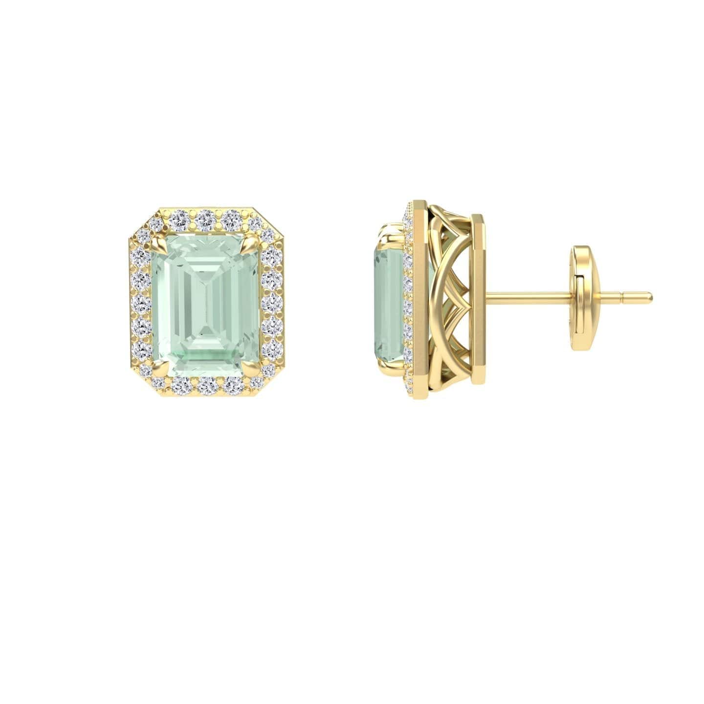 Green Amethyst & Diamond Halo Stud Earrings - Rina