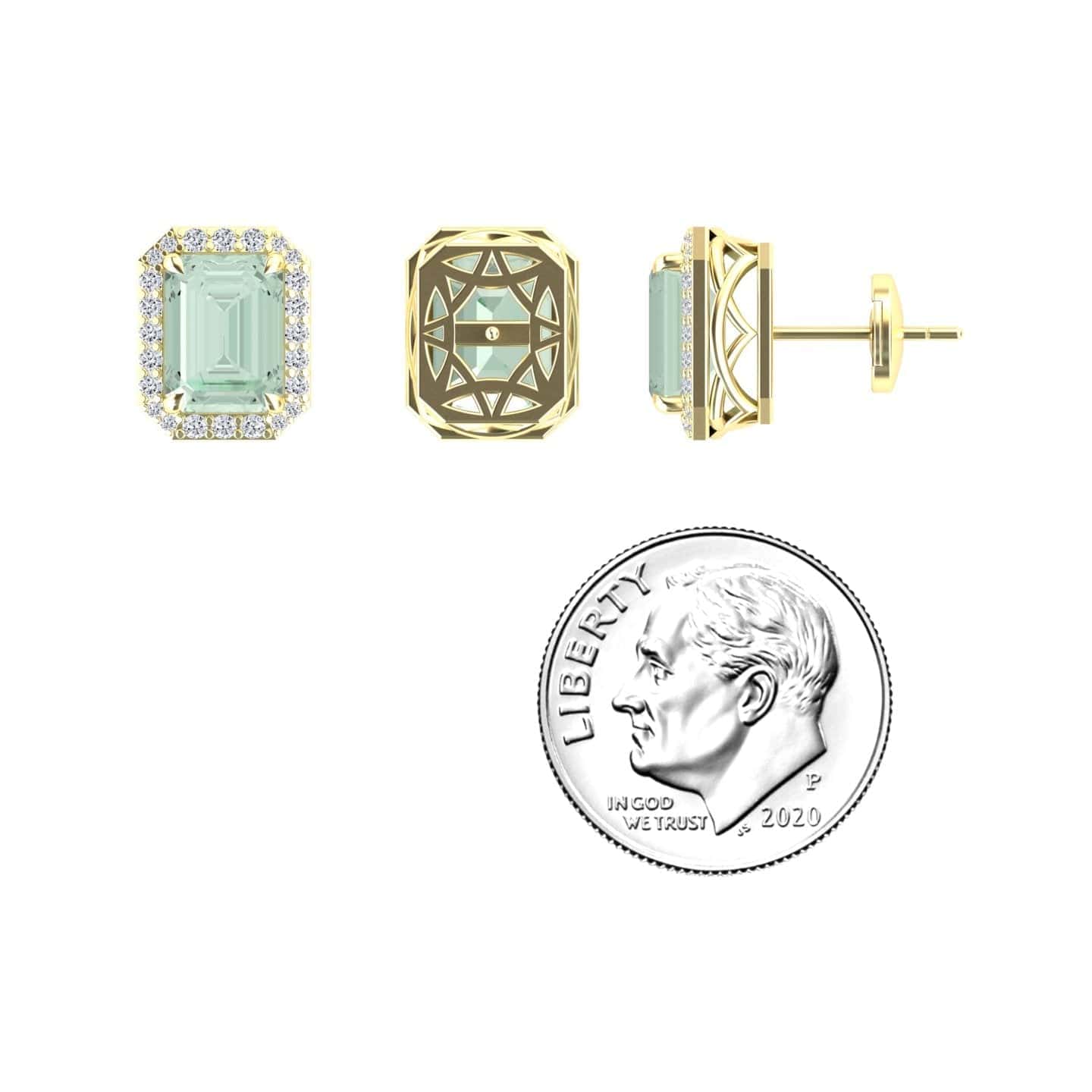 Green Amethyst & Diamond Halo Stud Earrings - Rina