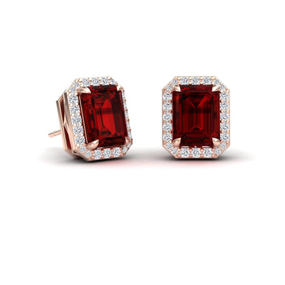 Garnet & Diamond Halo Stud Earrings