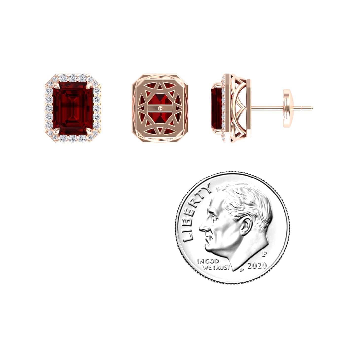 Garnet & Diamond Halo Stud Earrings - Rina