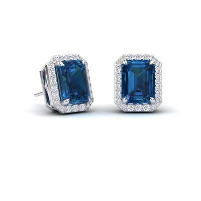 London Blue Topaz & Diamond Halo Stud Earrings
