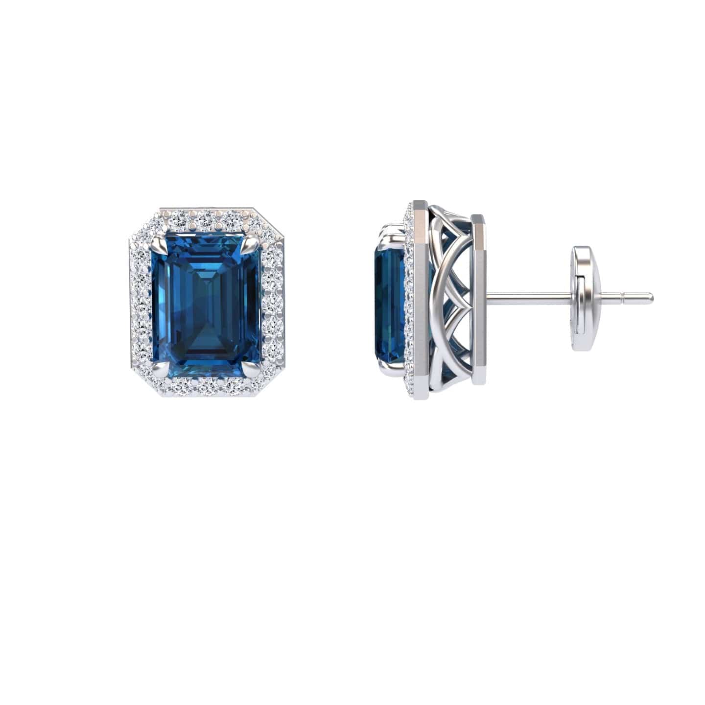 London Blue Topaz & Diamond Halo Stud Earrings - Rina