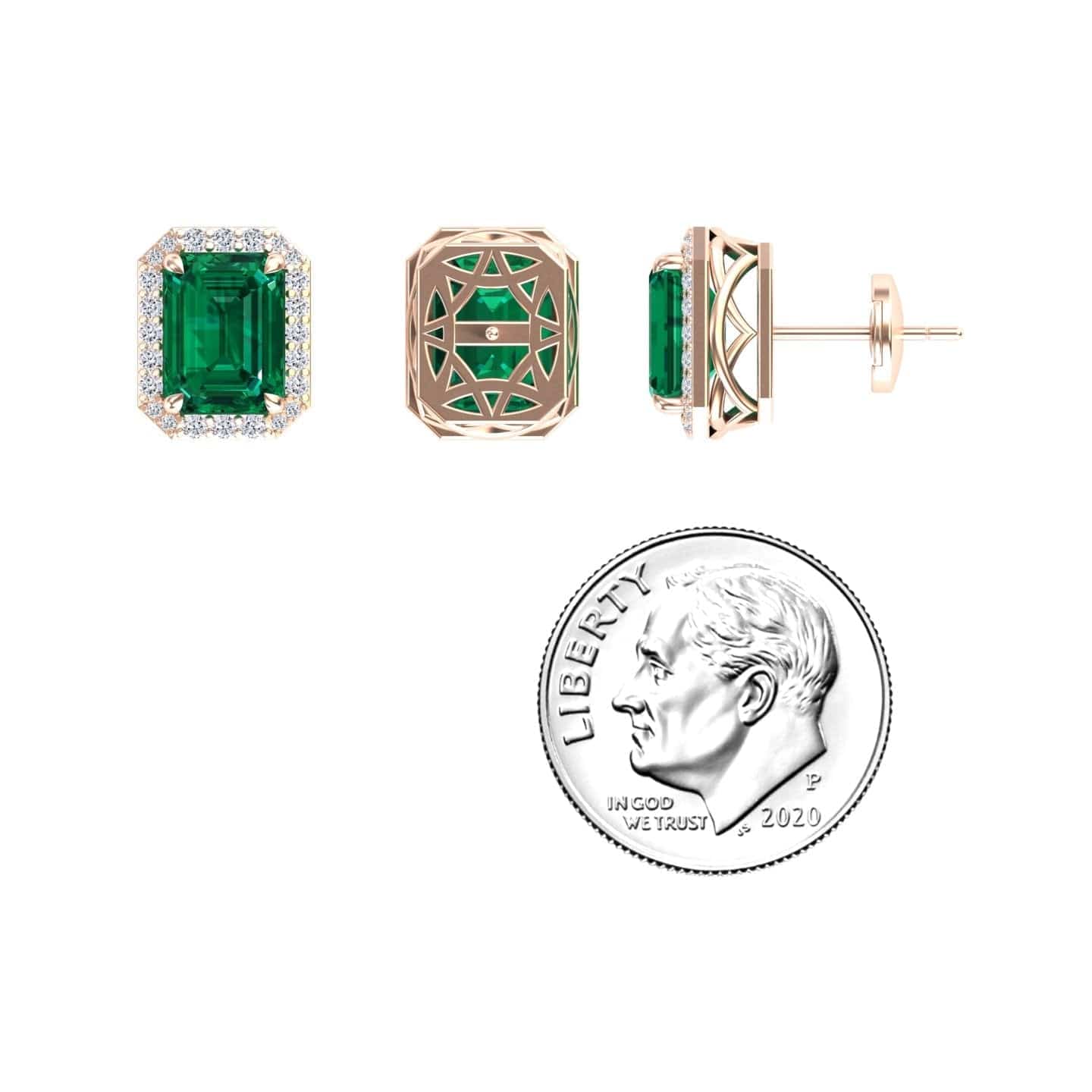 Lab Grown Emerald & Diamond Halo Stud Earrings - Rina