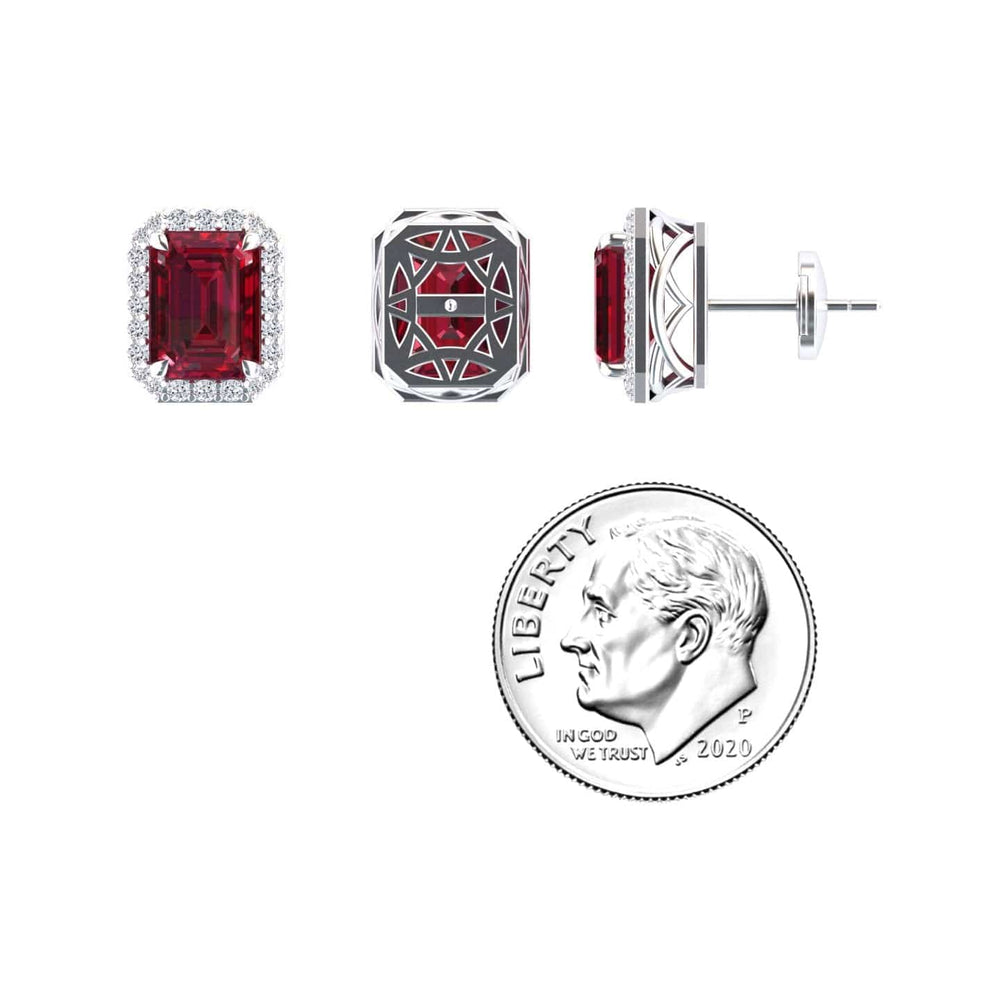 Lab Grown Ruby & Diamond Halo Stud Earrings - Rina