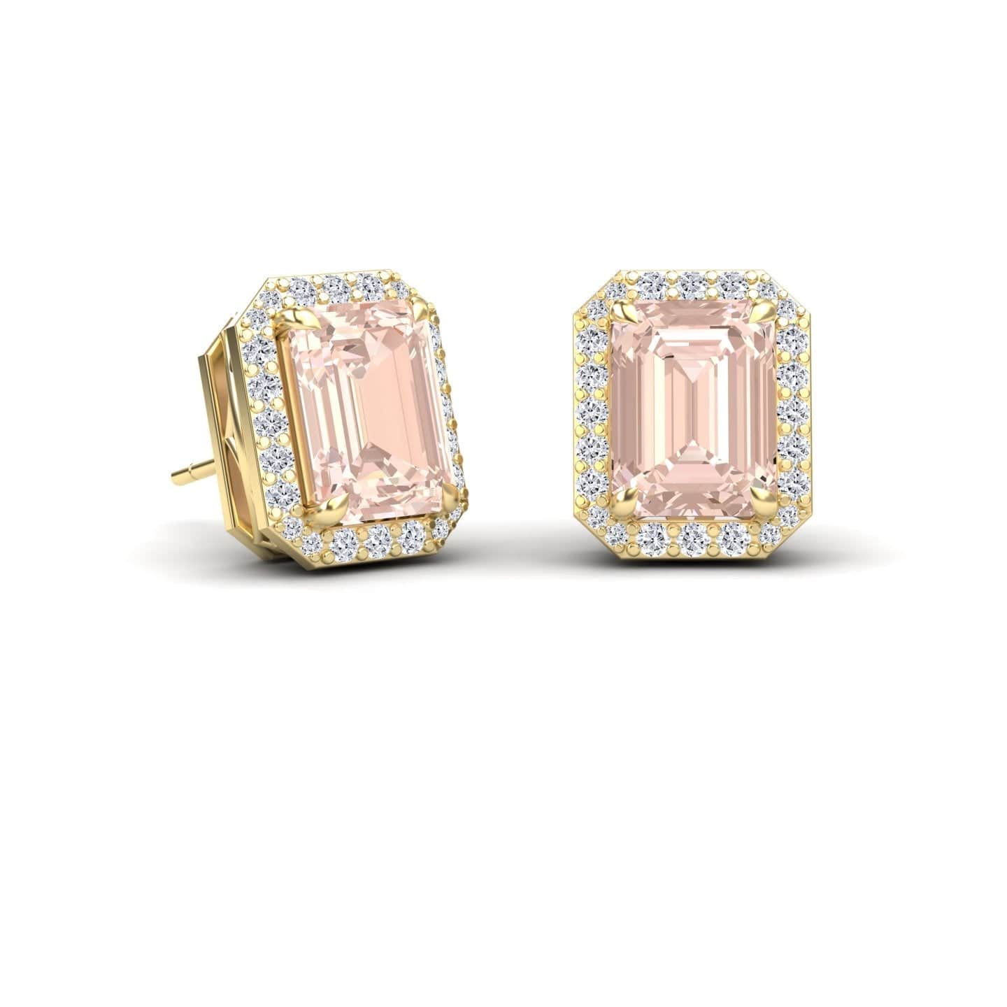 Morganite & Diamond Halo Stud Earrings - Rina