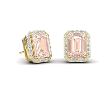 Morganite & Diamond Halo Stud Earrings - Rina