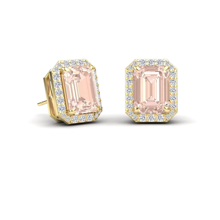 Morganite & Diamond Halo Stud Earrings - Rina