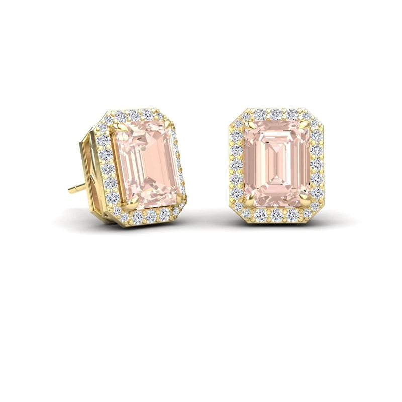 Morganite & Diamond Halo Stud Earrings - Rina